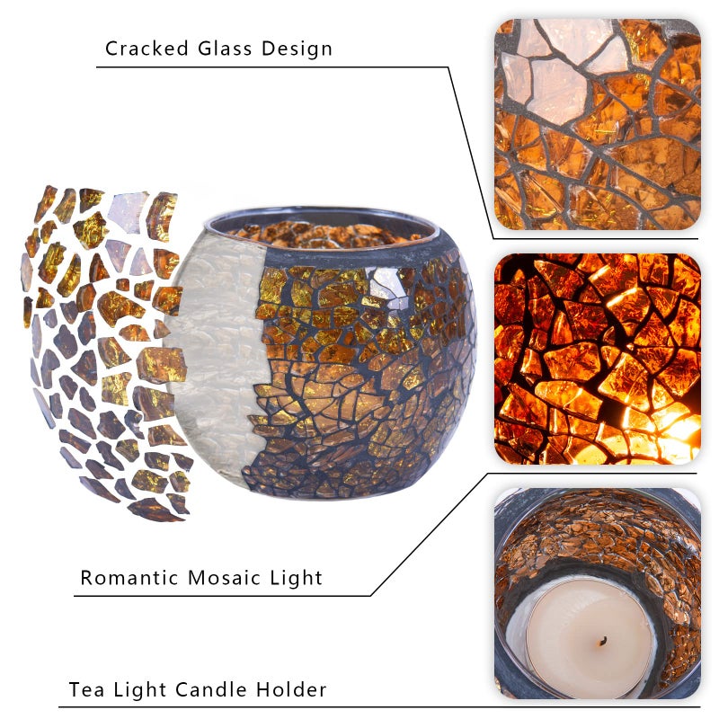 Rancco Scented Candle Holder Mosaic Glass Tea Light Holder,Handmade Romantic Glass Tealight Candle Holder for Aromatherapy,Party DÃ©cor(NO Candles),Also Used as Vase,Pen Holder,Potted Plants Bowl (Amber) - Image 5